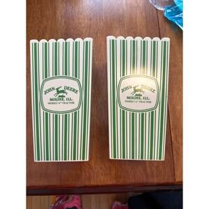 Vintage John Deere Model A Tractor Popcorn Containers Green White Set of 2